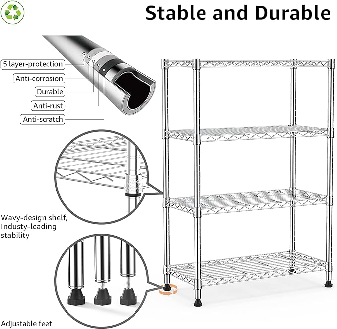 1000 lbs Storage Shelving 4-Tier Utility Shelving Unit Steel Organizer Wire Rack - Image 4