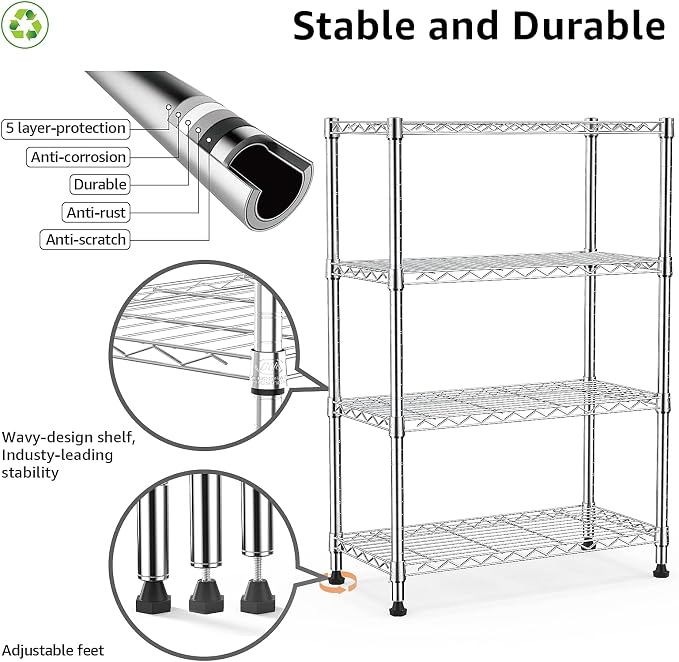 1000 lbs Storage Shelving Steel Heavy Duty 4-Tier Utility Shelving Unit Steel - Image 4