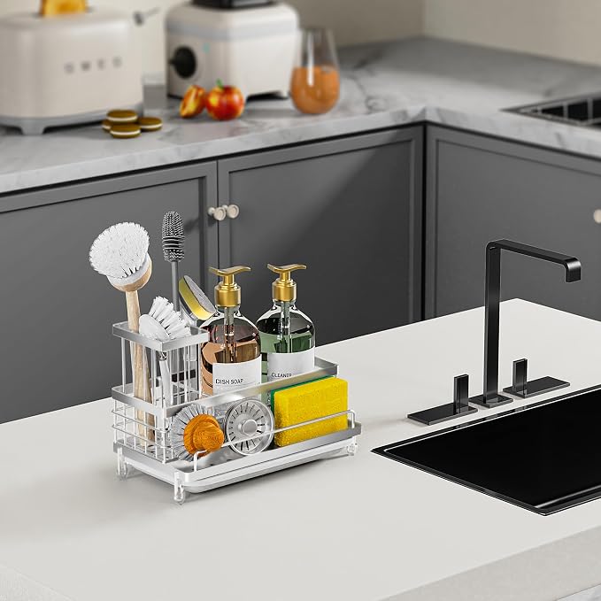 Cisily Stainless Steel Kitchen Sink Caddy Organizer, Sponge Holder - Image 5
