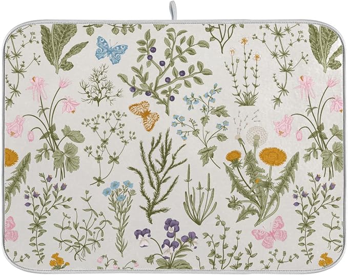 Herbs Flowers Botanical Butterfly Dish Drying Mat by BOENLE-WELCOMEYOURCOMING