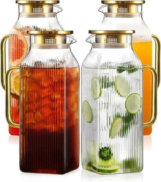 4 Pack 2 Liter/68 oz Square Glass Pitcher by Unknown