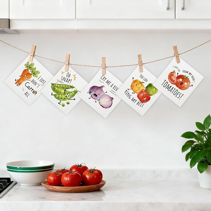 5 Pack Mixed Vegetable Swedish Kitchen Dishcloths Dish Towels, Colorful - Image 7