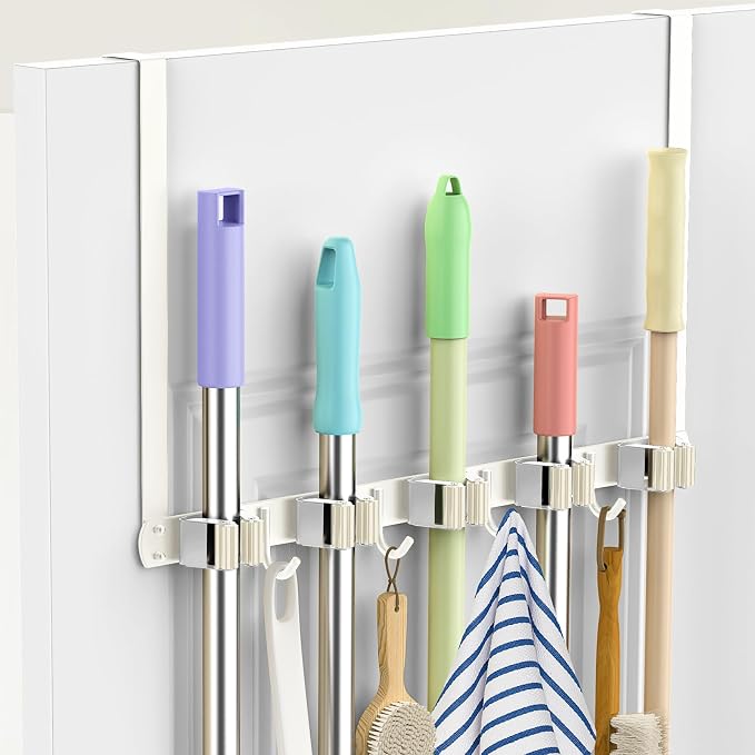 Broom Holder Over The Door Drilling Free Mop and Broom Holder by DegMongee