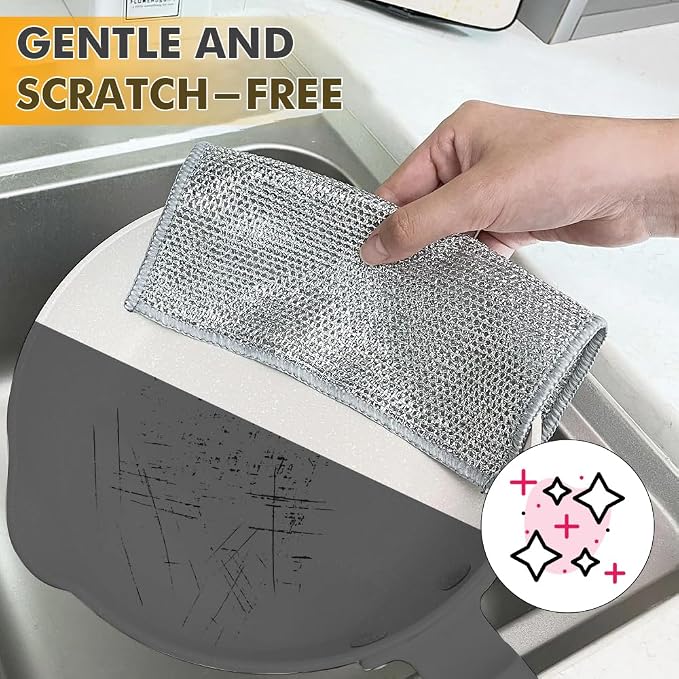 Silver Mesh Dish Cloths – Non Scratch, Odor Free, Quick Dry Wire Cleaning Pads - Image 7