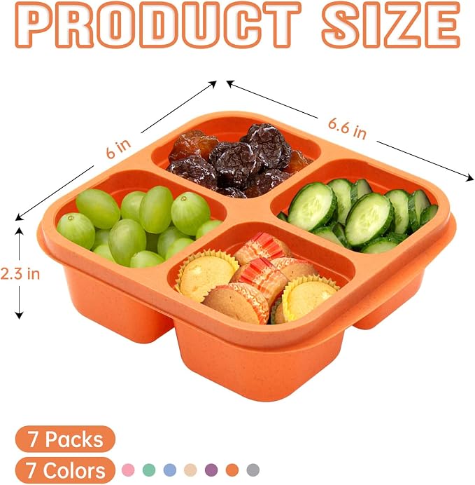 7 Pack Bento Lunch Box ，4 Compartment Snack Containers，Divided Meal Prep Lunch - Image 4