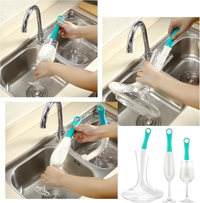 Boao 3 Pcs Decanter Cleaning Brush Wine Glass Decanter Flexible Bottle Brush Set - Image 7