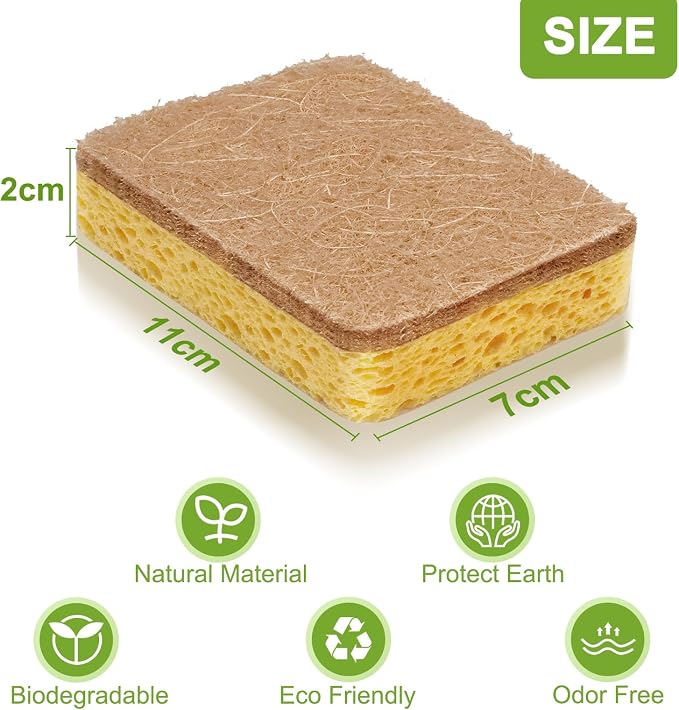 12 Pack Non-Scratch Scrub Sponge, Natural Kitchen Sponges - Image 4