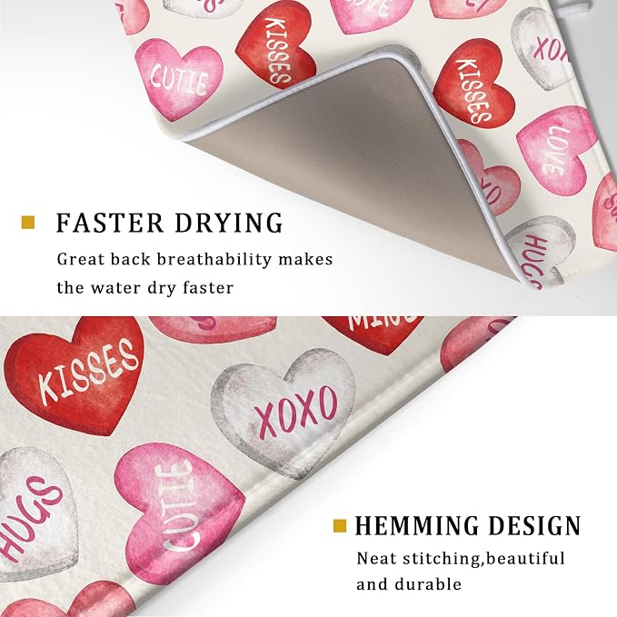 Valentines Dish Drying Mat for Kitchen Counter 18x24 Red Pink Love Heart - Image 3