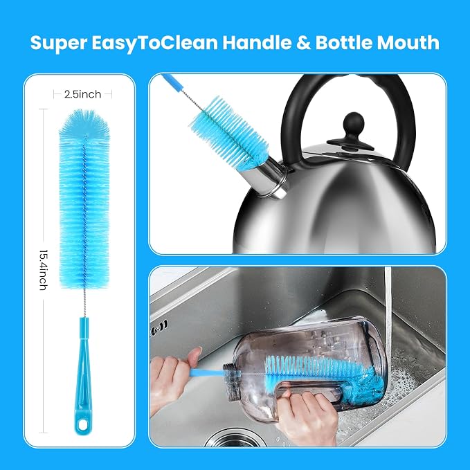 5 Pack Bottle Brush, Straw Cleaner Brush & Water Bottle Brush, 15in Stainless - Image 3