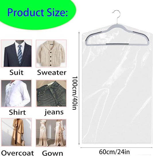 15 Pack Plastic Clear Clothes Covers, Dry Cleaners Bags Hanging Clothing Covers - Image 2