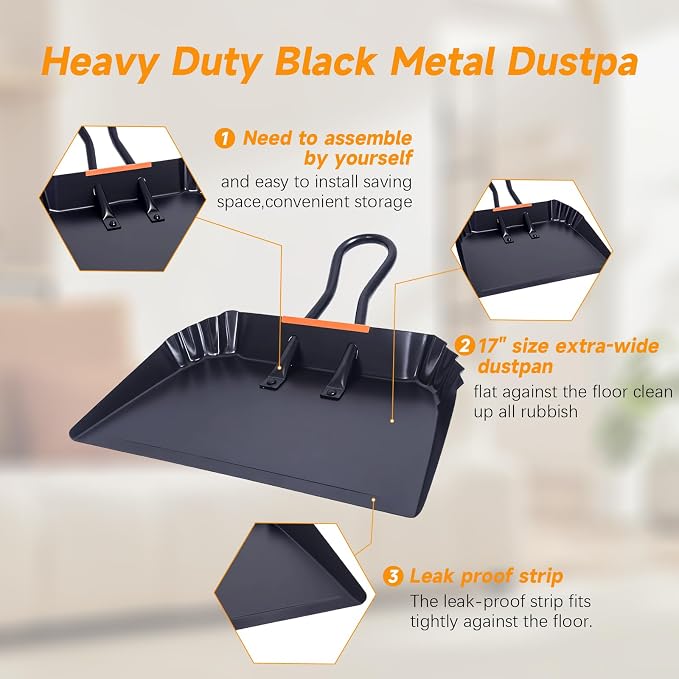 Heavy-Duty Black Metal Dustpan, Dust Pan - Image 3