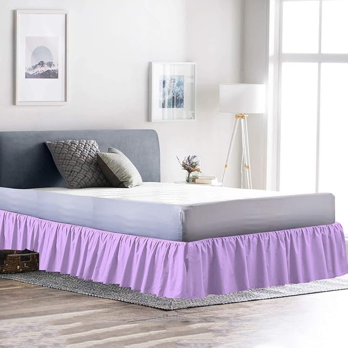 Bed Skirt - Ruffled Bed Skirt (RV King, Lilac) 12 Inch Drop Dust Ruffle with Platform, 100% Cotton 800 Thread Count Fabric - Dust Ruffle Bedskirt for Easy Fitting and Easy Care