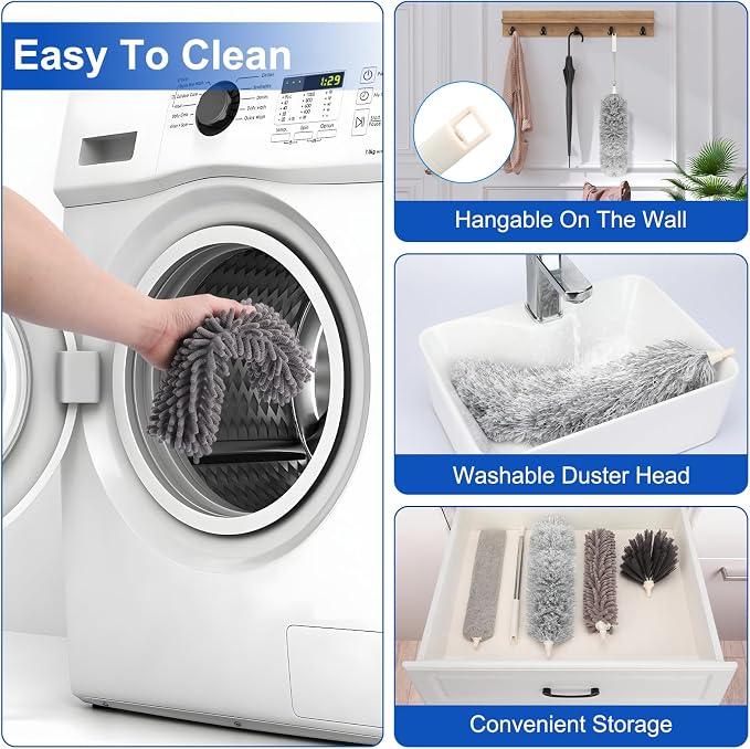 Microfiber Duster with Extension Pole 30 to 100 Inches, Washable Dusters - Image 7