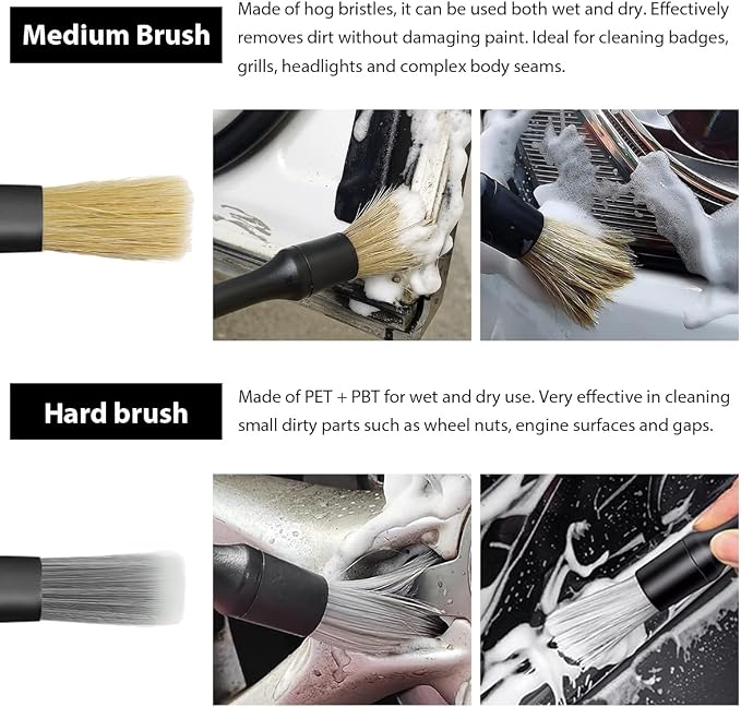 4 PCS Car Detailing Brush Set, Boars Bristle No Scratch Dusting Tool Cleaning - Image 6