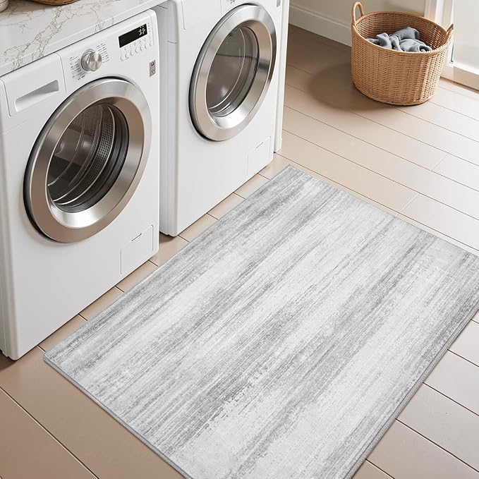 PADOOR Modern Abstract Entryway Rug - 2x3 Washable Rugs Non-Slip Door Mat, Ultra Soft Low Pile Floor Rugs Doormat for Entrance Front Door Indoor Grey