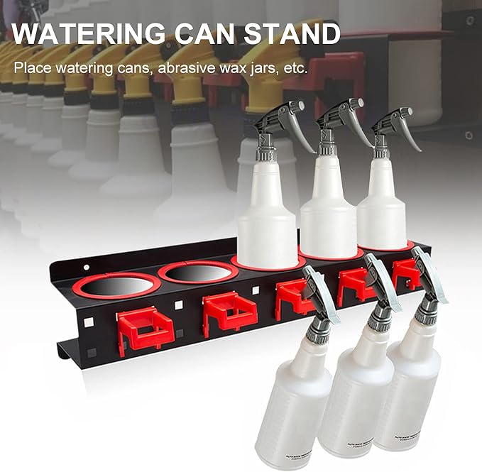 Spray Bottle Storage Rack with Extra Abrasive Holder, Wall Mount Hanging Rail - Image 7
