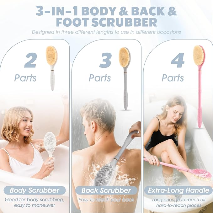 New Foot Brush & Back Scrubber Set 2PCS, 10.2''- 27.5'' Adjustable Foot Scrubber - Image 3