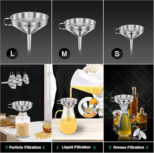 Stainless Steel Funnel, Walfos 3 Pack Kitchen Funnel - Image 2