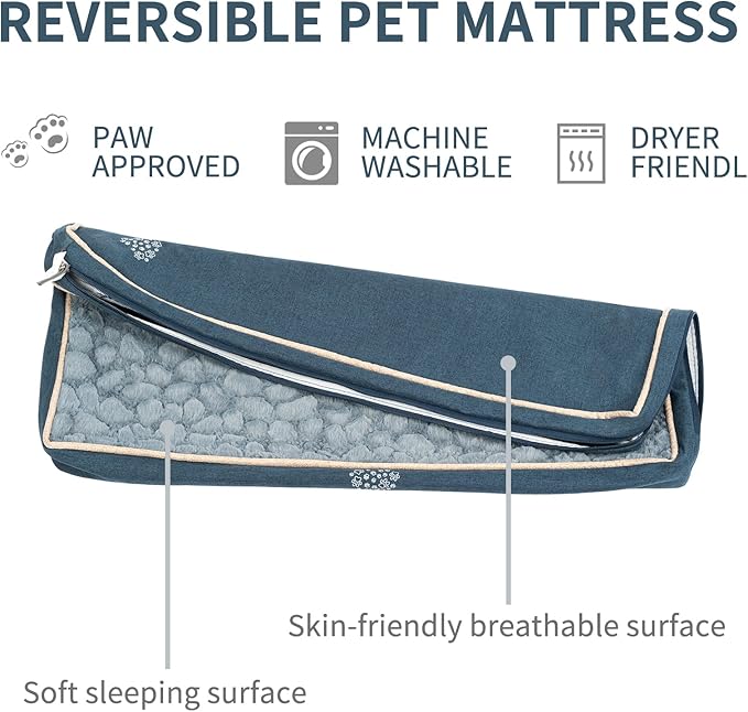VANKEAN Waterproof Dog Pad Bed Mat Reversible (Warm&Cool), Removable Washable Cover & Waterproof Inner Lining, Pet Mattress for Cats and Dogs, Joint Relief Crate Bed, Navy-Medium