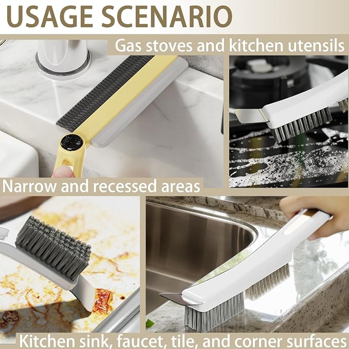 Crevice Cleaning Brushes with Rotatable Handle, Wire Nylon Scrub Brush with - Image 6