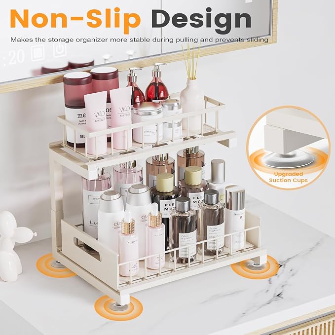 2 Pack Under Sink Organizer, 2-Tier Heavy Duty Metal Pull Out Cabinet Organizer - Image 5