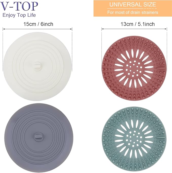 Shower Drain Hair Catcher Tub Stopper, V-TOP Drain Cover - Image 2