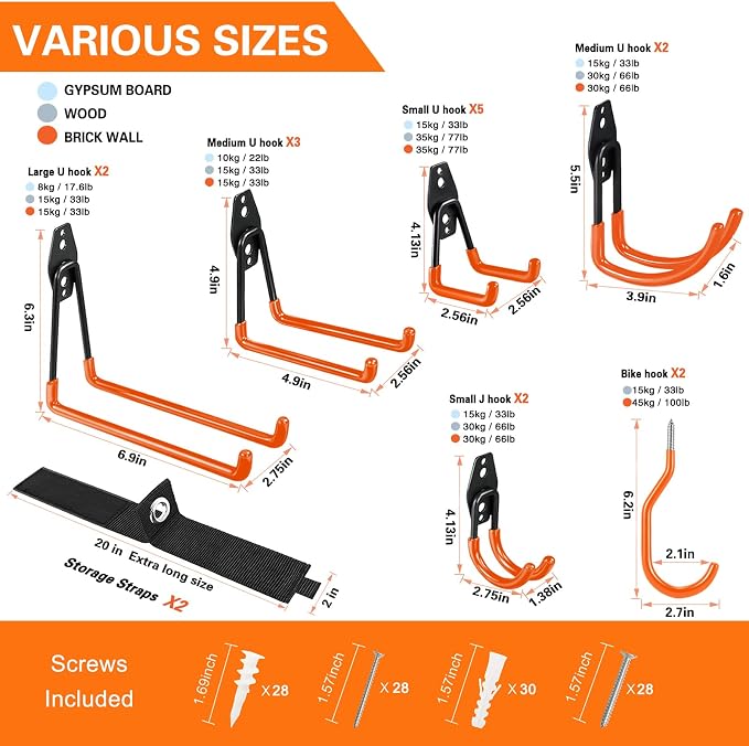 18 Pack Garage Hooks Heavy Duty Utility Steel - Image 3