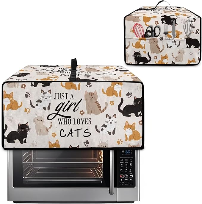 Waterproof Microwave Oven Grill Cover Protector Cartoon Cats Paw Print Foldable Microwave Oven Dust Cover with Storage Bags Just A Girl Print Case Protections for Toaster Oven, M