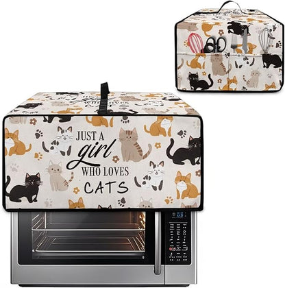 Waterproof Microwave Oven Grill Cover Protector Cartoon Cats Paw Print Foldable Microwave Oven Dust Cover with Storage Bags Just A Girl Print Case Protections for Toaster Oven, M