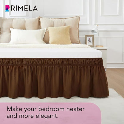 RIMELA Bed Skirt King Size 18 Inch Drop, Elastic Bed Skirting for Bed Base and Frame, Bedding Dust Ruffle Easy to Install,Wrap Around Adjustable Bedskirt, Chocolate Brown