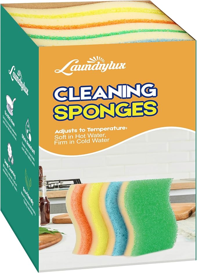 Scrub Sponge, 8 Pack Dual-Sided Temperature-Responsive Scrubber by LAUNDRYLUX