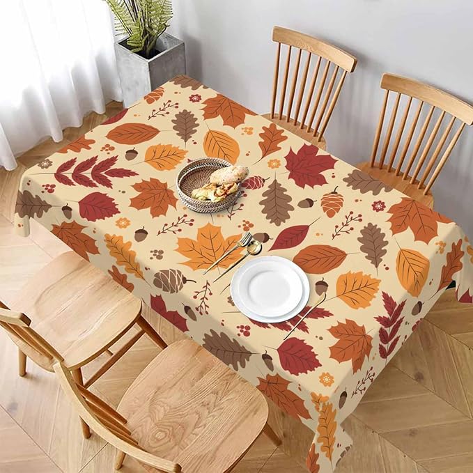 Fall Leaves Table Cloth 52x70 Maple Brown Autumn Pine Nut Harvest Tablecloth - Image 3