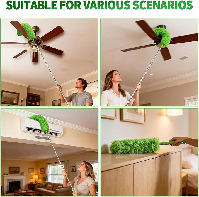Cobweb Duster with Extension Pole, Washable Cleaning Duster Kit with 3 Duster - Image 5