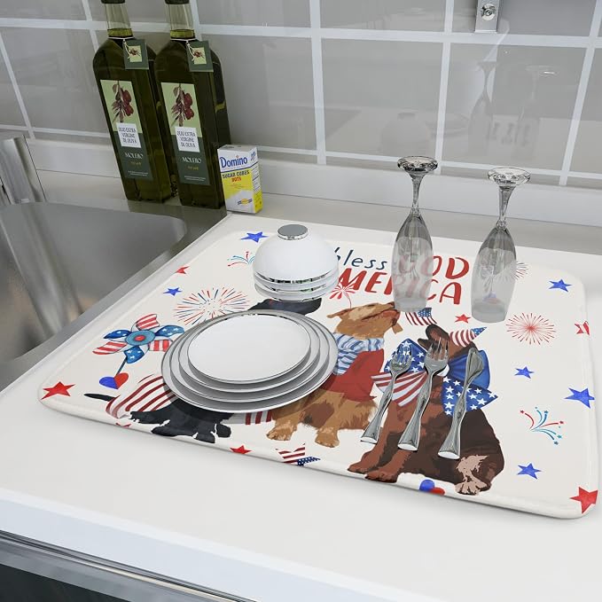Giwawa 4th of July Patriotic Dogs Dish Drying Mat American Independence Day - Image 6