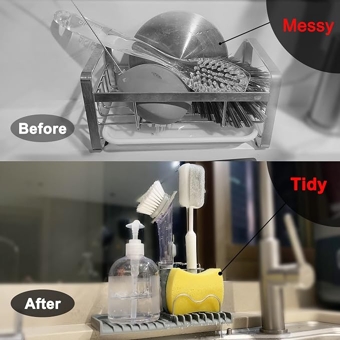 Sponge holder for kitchen sink caddy accessories gadgets, dish soap brush - Image 4
