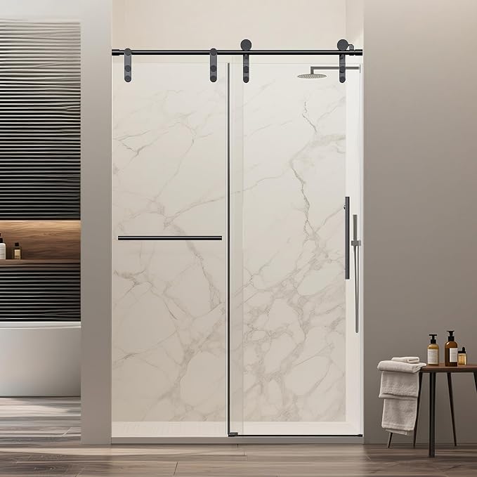 46-48" W x 76" H Frameless Sliding Shower Door, Safety Bathroom Single Sliding by Unknown