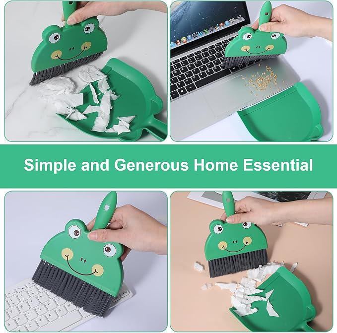 Green Small Dustpan and Brush Set Cute Mini Hand Broom and Dustpan Set Portable - Image 2