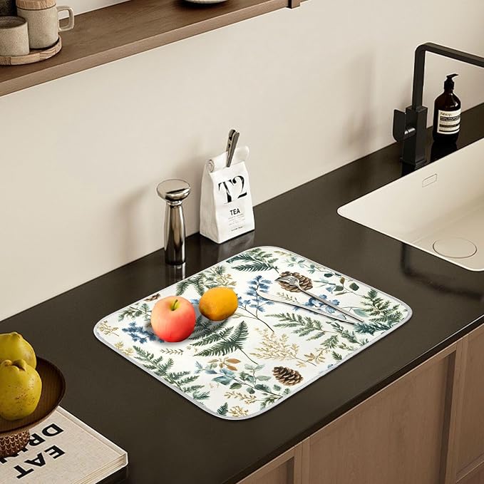 Vintage Herbs Fern Leaves Floral Plant02 Dish Drying Mat - Image 6