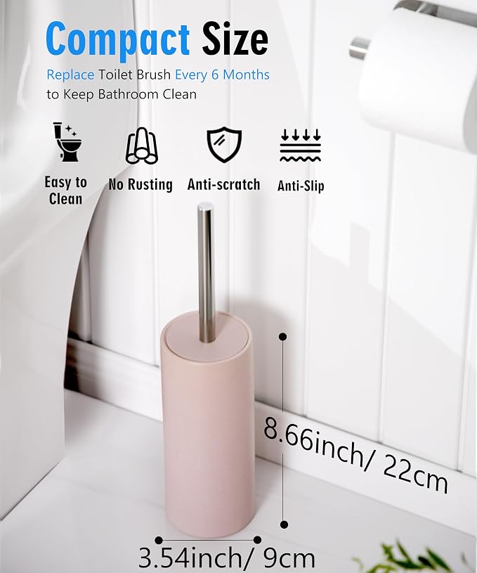 Matt Pink Ceramic Toilet Brush and Holder Set, Freestanding Toilet Bowl - Image 5
