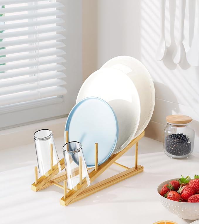Bamboo Dish Drying Rack, 5 Slots Kitchen Organizer Craft Show Display Stand - Image 3