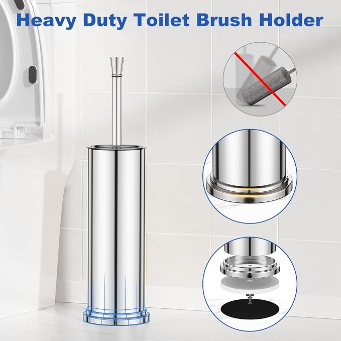 Toilet Brush and Holder Set：304 Stainless Steel Heavy Duty Toilet Bowl - Image 4