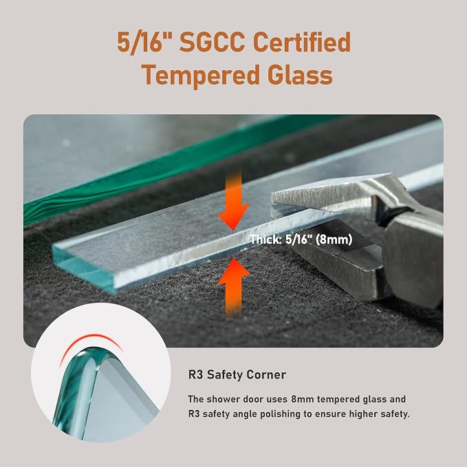 56-60 Inch Frameless Sliding Shower Door, 5/16" Clear Tempered Glass Bathtub - Image 5