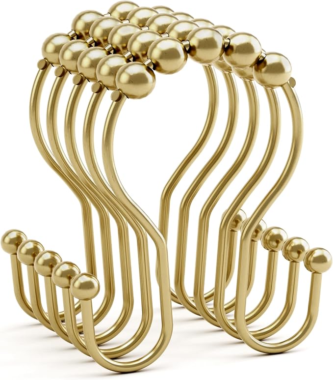 AmazerBath 12Pcs Gold Metal Double Shower Curtain Hooks & Rings, Rust Proof - Image 9