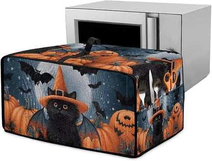 Bat Cat Pumpkin Moon Print Toaster Oven Cover Dust-Proof Microwave Oven Grill Cover Protector with Top Handle Reusable Reusable Kitchen Accessories for Halloween Decor, M
