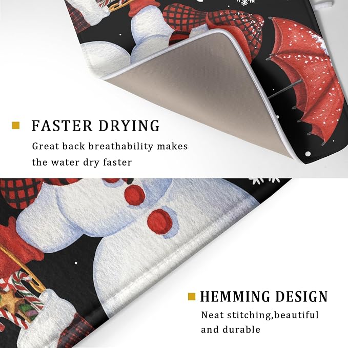 Black Snowman Dish Drying Mats for Kitchen Counter, Winter Snowflake Dish Mat - Image 3