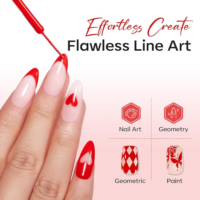 modelones Red French Tip Liner Gel Polish, 15 ML Bright Apple Red Valentine's - Image 3