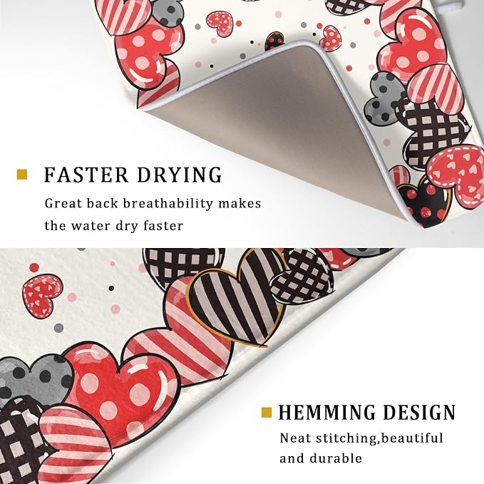 Red Heart Dish Drying Mat 18"x24" Love Dots Microfiber Dish Drainer Rack Mat - Image 3