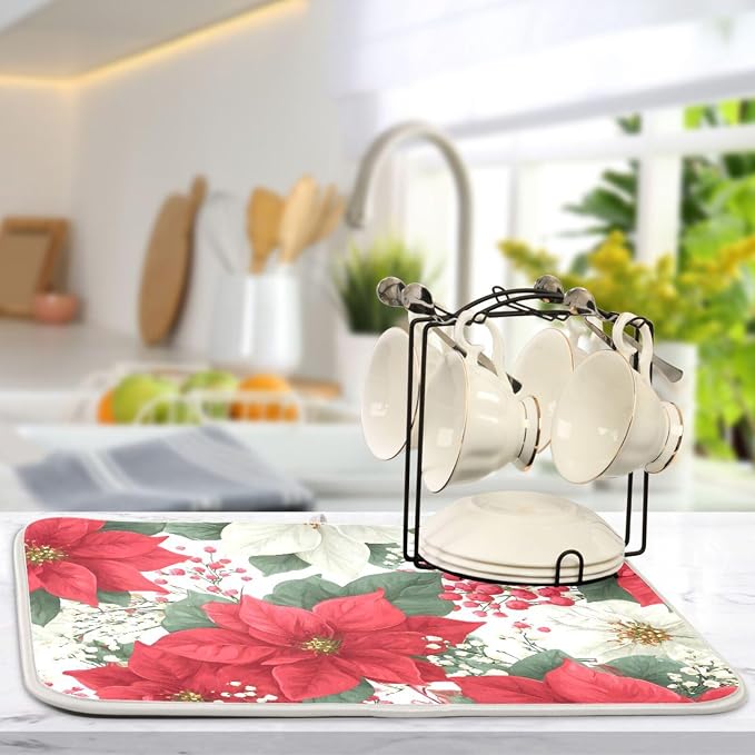 Red Poinsettias and Leaves Dish Drying Mat - Image 5