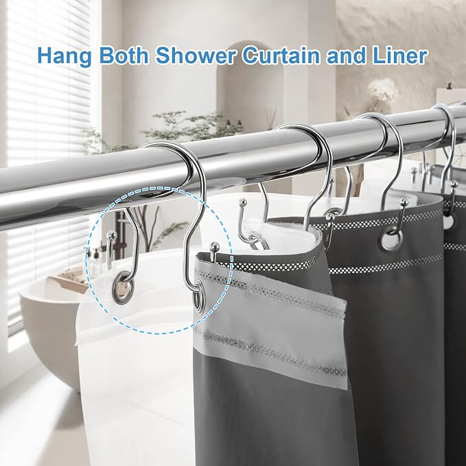 12 Pack Double Shower Curtain Hooks Rings, TENOVEL Double Sided Shower Curtain - Image 5