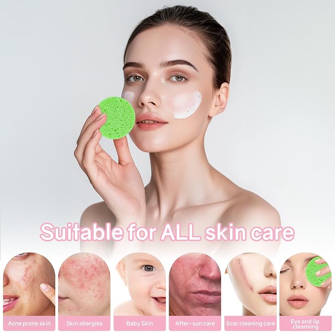 50-Count Compressed Facial Sponges, 100% Natural Cellulose Cosmetic Make Up - Image 5